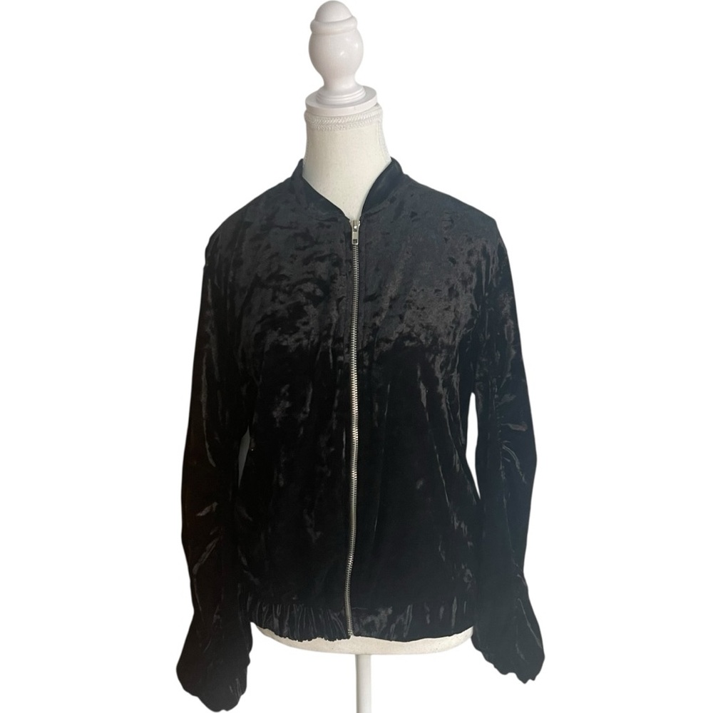 Black Velour Velvet Zip Up Jacket